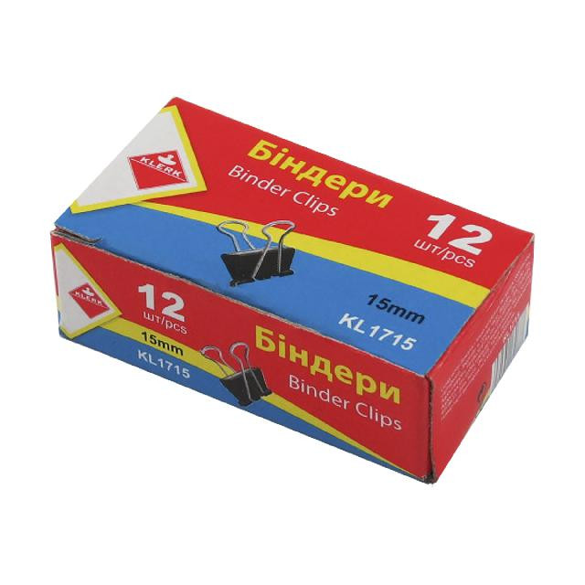 Затискачі для паперів KLERK (KL1715), 15 мм., 12 шт. в пачці